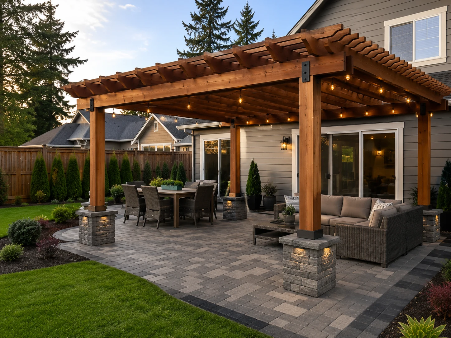 HOME HERO - finished pergola and paver outdoor living space